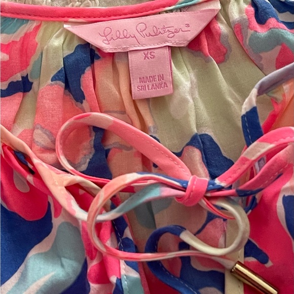 Lilly Pulitzer Playa Hermosa Willa Top Neon Pink Blues White Sz XS Long Sleeves - Picture 10 of 14
